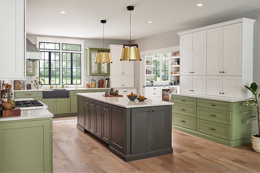 green and white cabinets