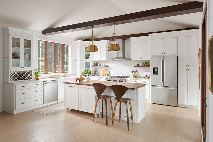 modern kitchen white wood accents