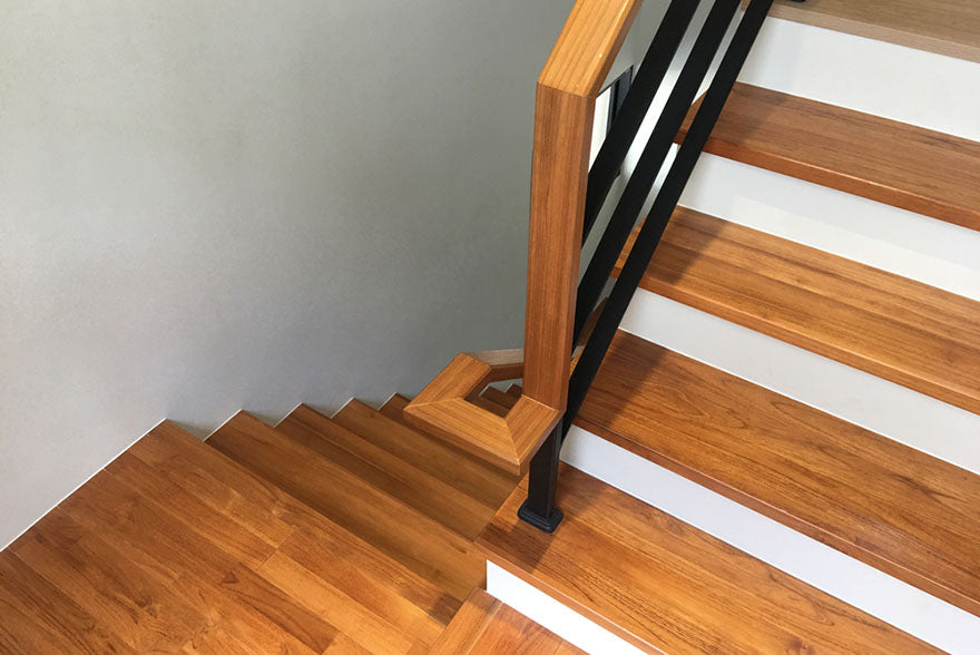 wood stair steel railing