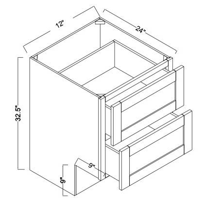 DB12-2ADA - Assembled Concord Tricorn Black - ADA Drawer Base Cabinet - Double Drawers (Modified Cabinet)