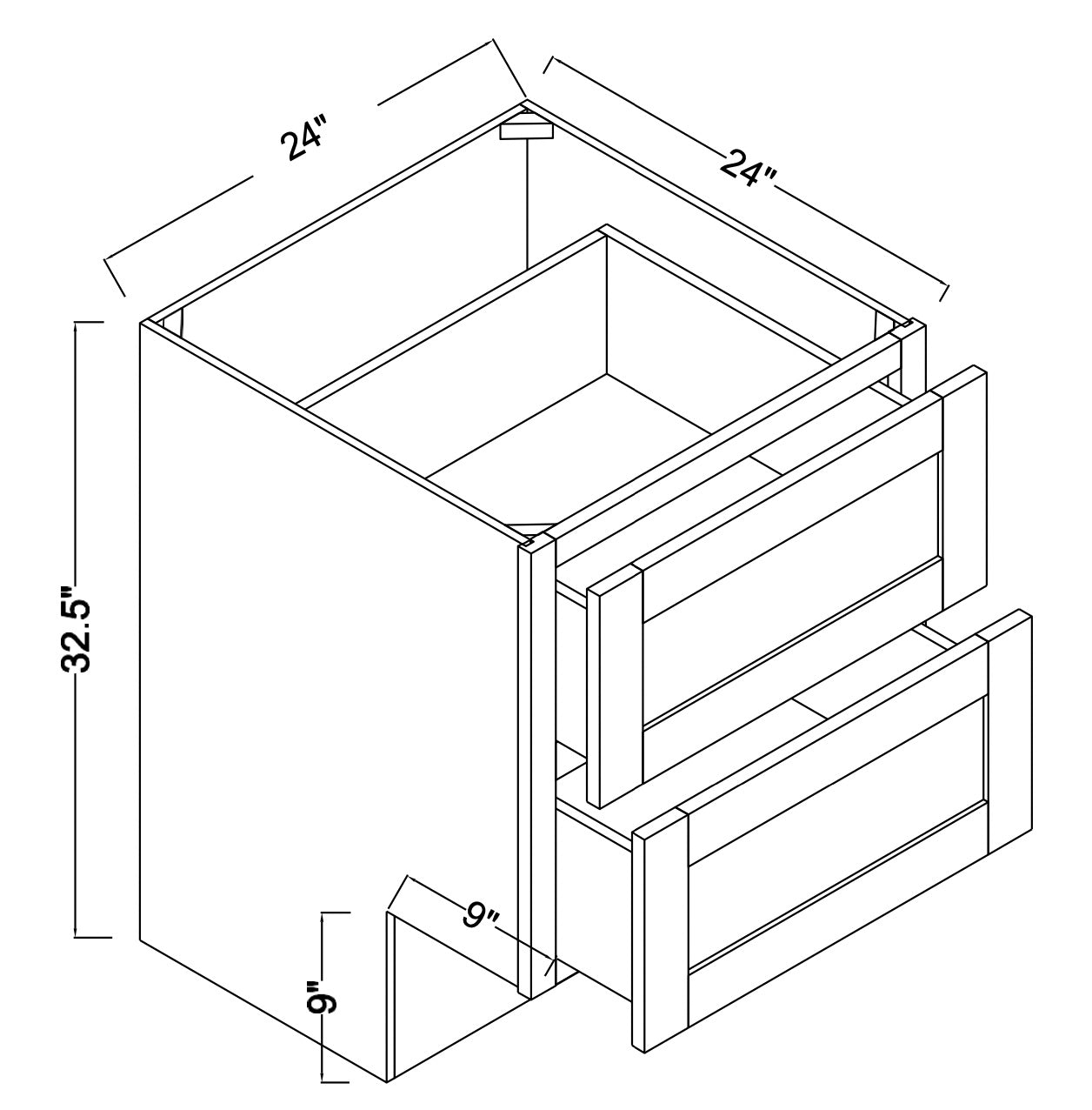 DB24-2ADA - Assembled Concord Tricorn Black - ADA Drawer Base Cabinet - Double Drawers (Modified Cabinet)