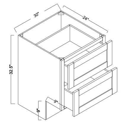 DB30-2ADA - Assembled Concord Tricorn Black - ADA Drawer Base Cabinet - Double Drawers (Modified Cabinet)