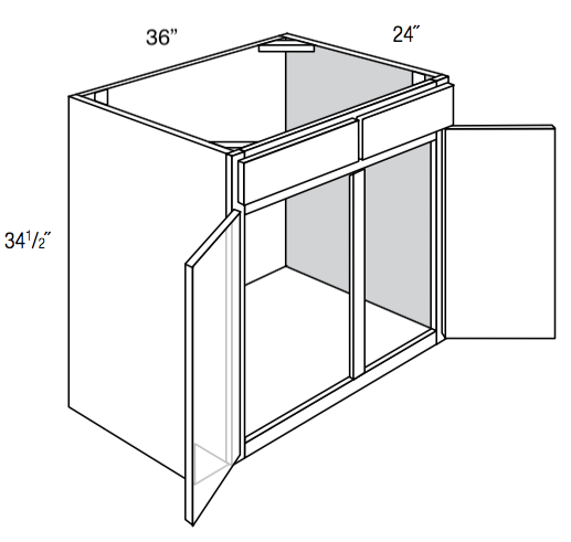 SB36 - Assembled Concord Tricorn Black - Sink Base Cabinet - Double Doors/False Drawer Front