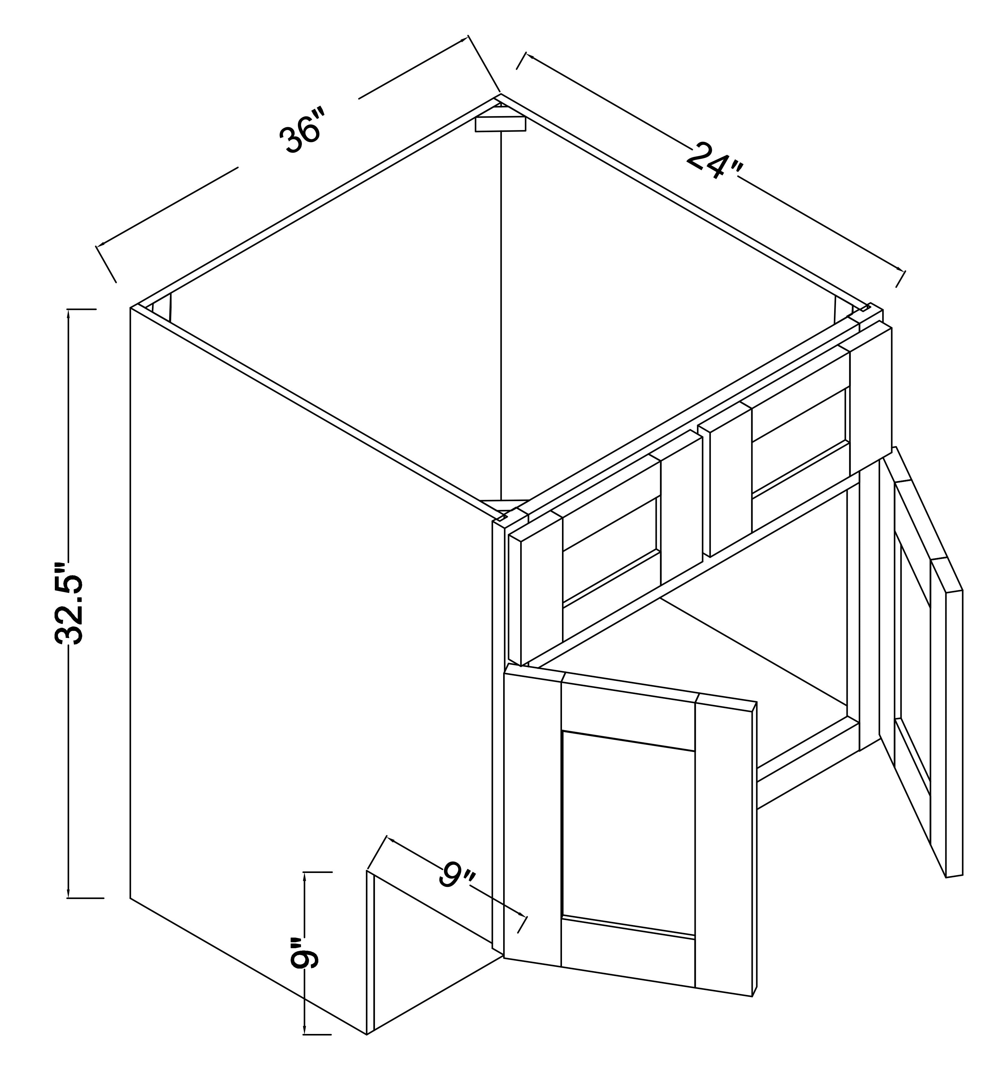 SB36ADA - Assembled Concord Tricorn Black - ADA Sink Base Cabinet - Double Doors/False Drawer Front