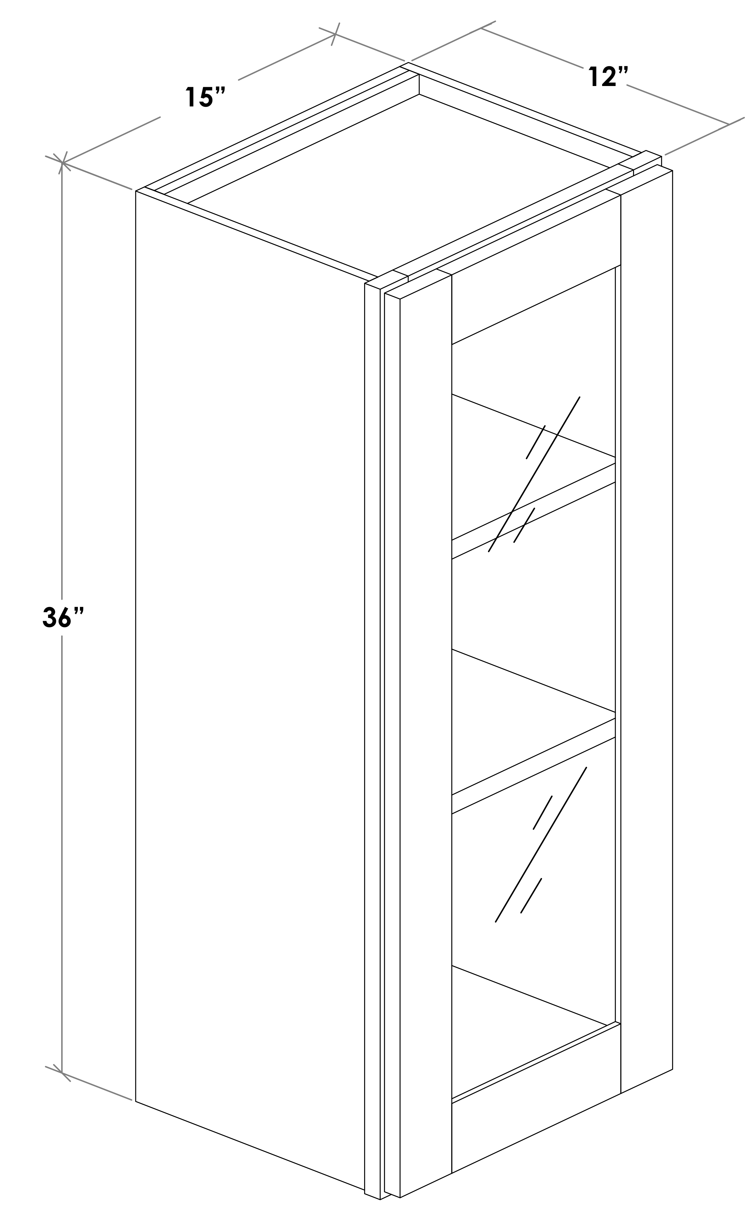 W1536GDL - Assembled Concord Tricorn Black - Glass Door Wall Cabinet - Single Door - Hinges on Left