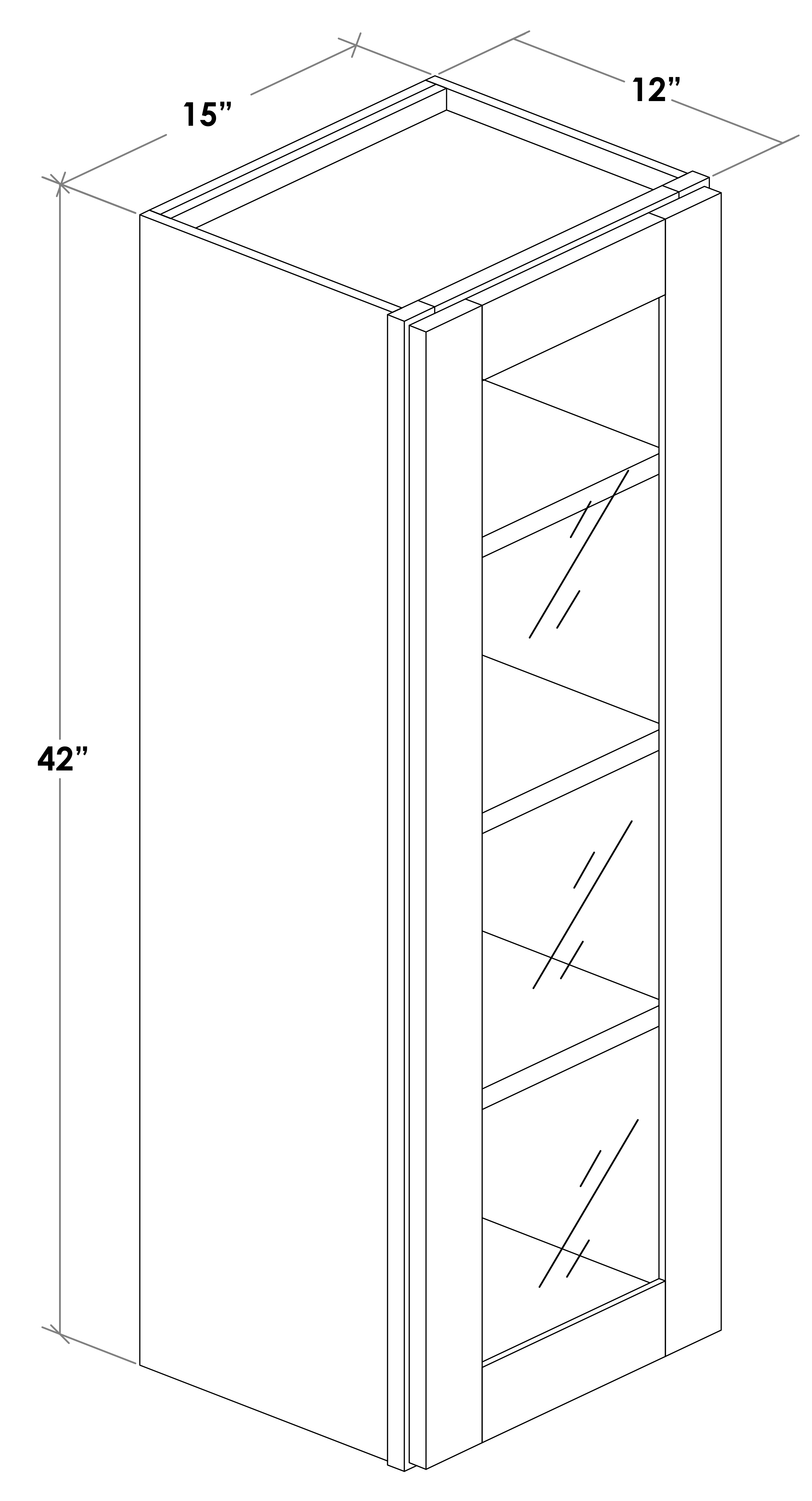 W1542GDL - Assembled Concord Tricorn Black - Glass Door Wall Cabinet - Single Door - Hinges on Left