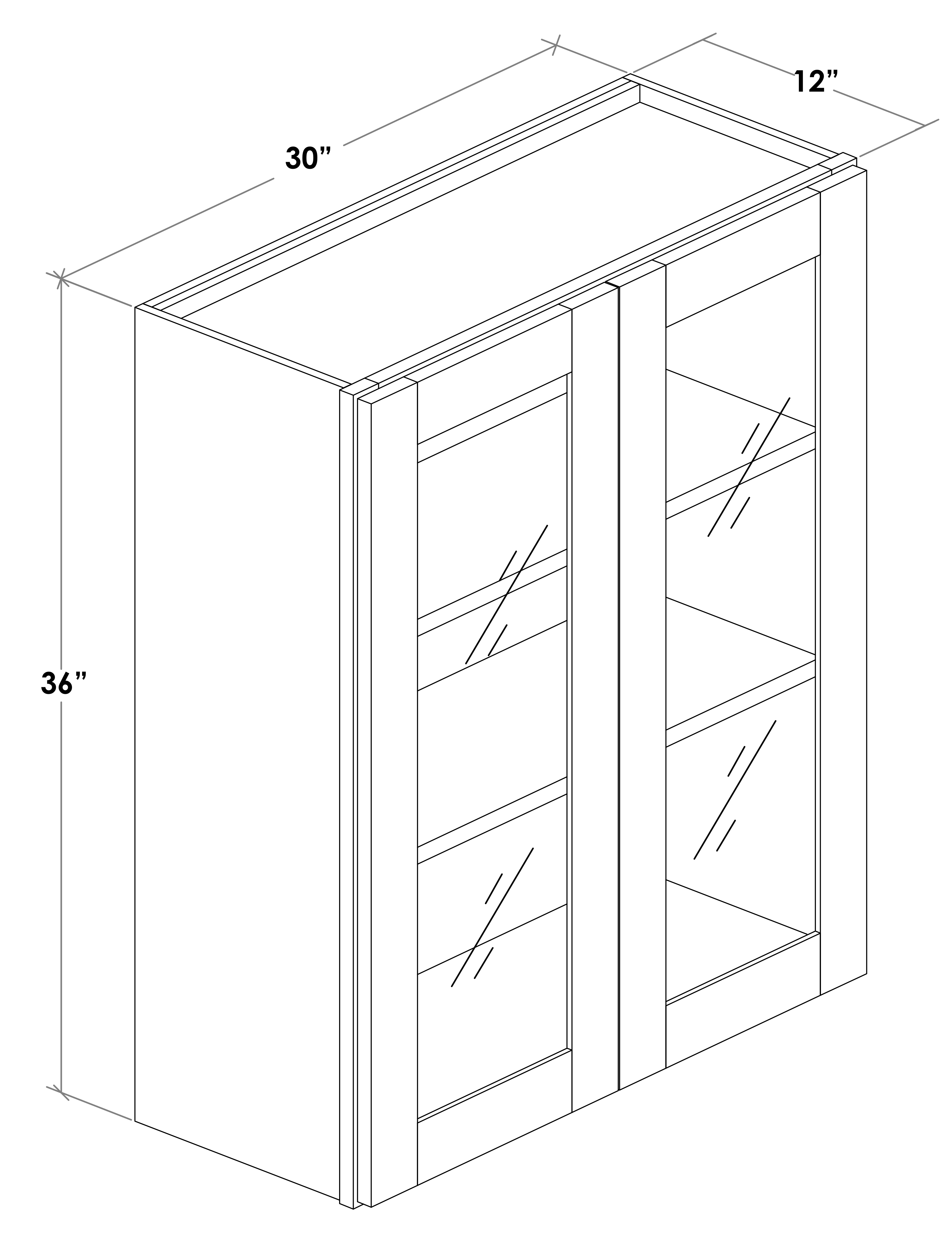 W3036GD - Assembled Concord Custom Color Paint - Glass Door Wall Cabinet - Double Door