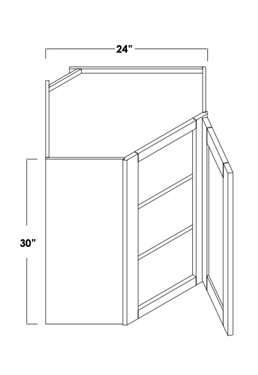 WDC2430R - Assembled Concord Polar White - Corner Wall Cabinet - Single Door - Hinges on Right