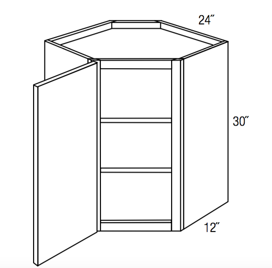 WDC2430 - RTA Weston White Shaker - Corner Wall Cabinet - Single Door - 24"W x 30"H x 12"D