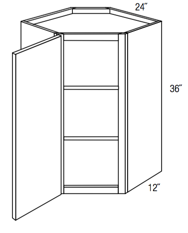 WDC2436 - RTA Weston White Shaker - Corner Wall Cabinet - Single Door - 24"W x 36"H x 12"D