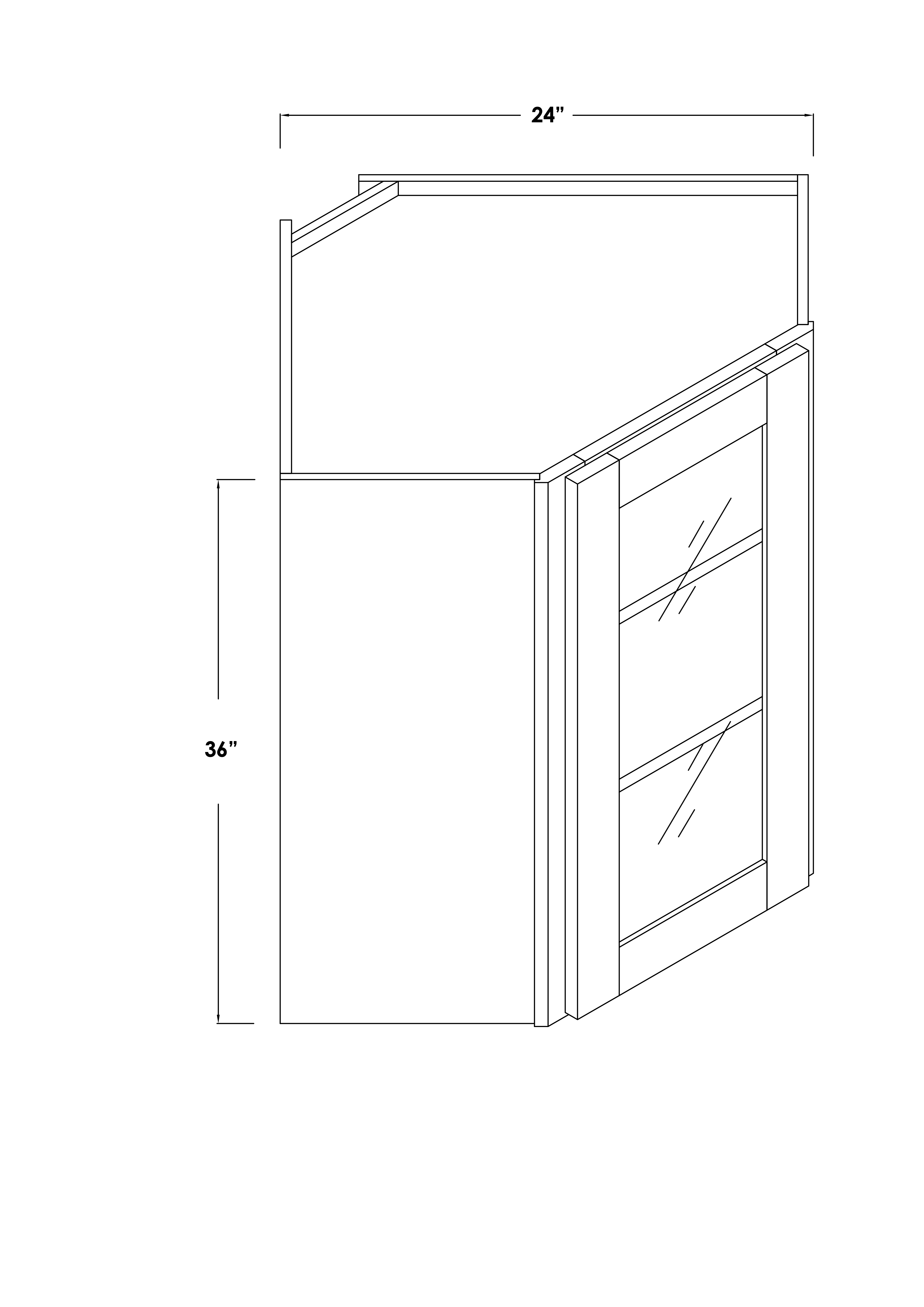 WDC2436GDL - Assembled Concord Polar White - Glass Door Corner Wall Cabinet - Single Door - Hinges on Left