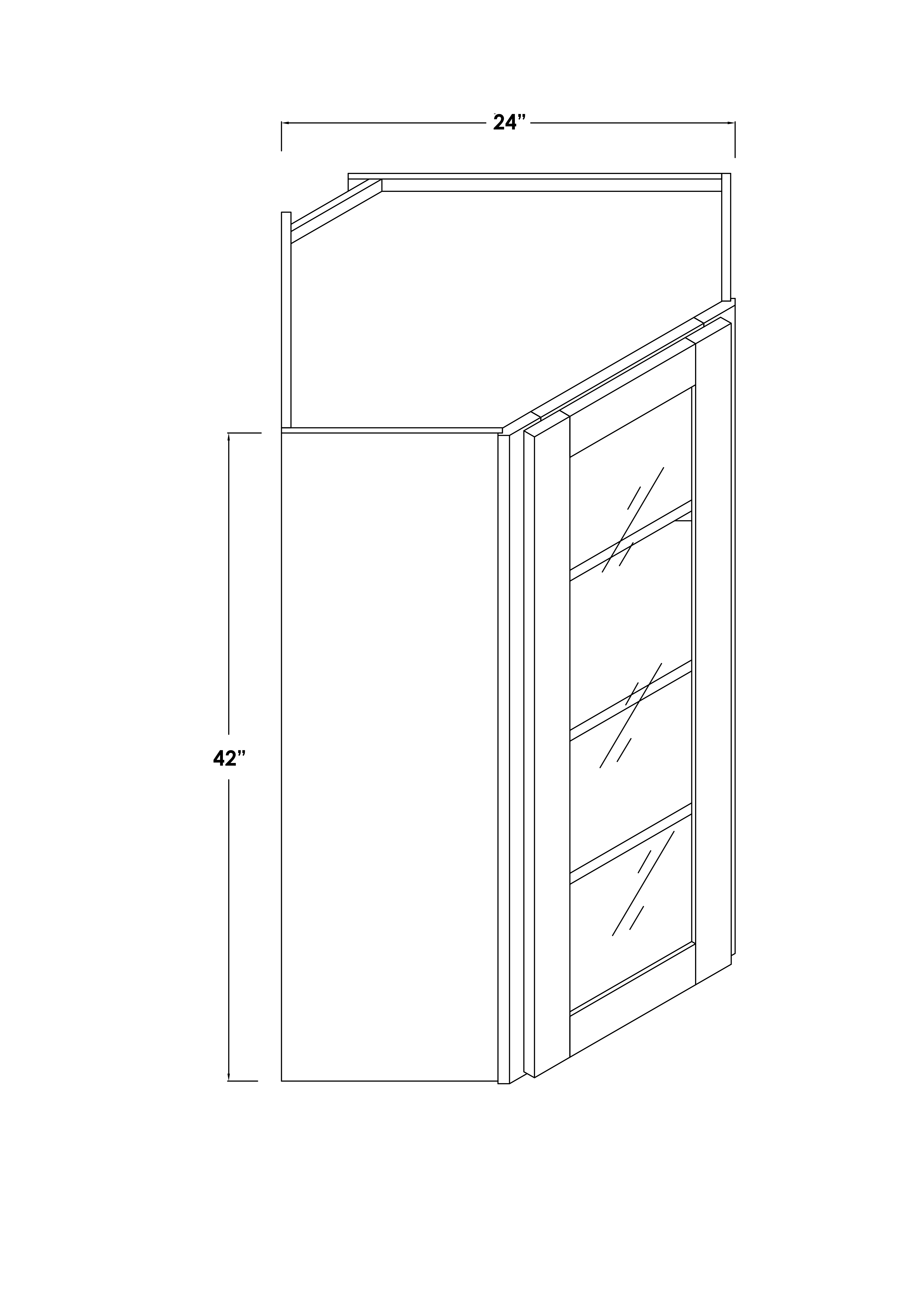 WDC2442GDL - Assembled Concord Polar White - Glass Door Corner Wall Cabinet - Single Door - Hinges on Left