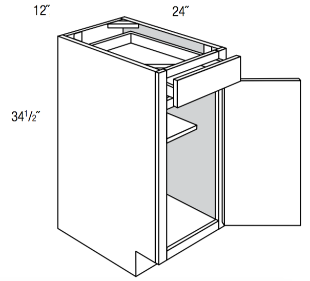 B12 - RTA Weston White Shaker - Base Cabinet - Single Door/Drawer - 12"W x 34.5"H x 24"D