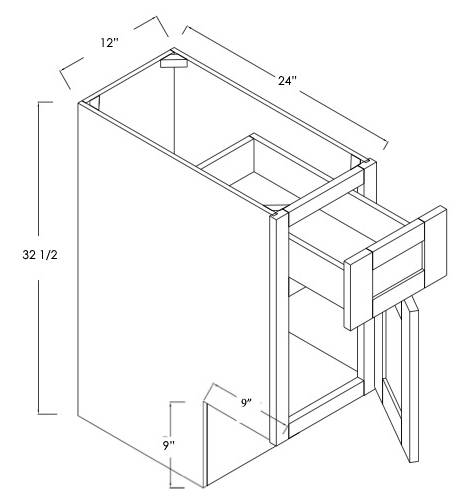 B12ADA-R - Assembled Concord Naval Blue - ADA Base Cabinet - Single Door/Drawer - Hinges on Right