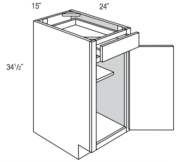 B15R - Assembled Concord Polar White - Base Cabinet - Single Door/Drawer - Hinges on Right