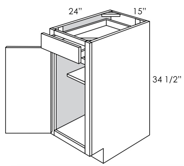 B15L - Assembled Concord Clary Sage - Base Cabinet - Single Door/Drawer - Hinges on Left