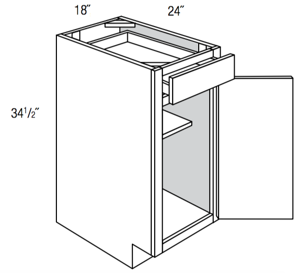 B18R - Assembled Concord Clary Sage - Base Cabinet - Single Door/Drawer - Hinges on Right