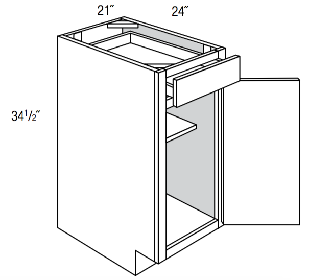 B21R - Assembled Concord Polar White - Base Cabinet - Single Door/Drawer - Hinges on Right