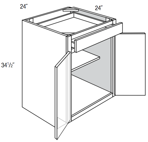 B24 - RTA Weston White Shaker - Base Cabinet - Double Door/Single Drawer - 24"W x 34.5"H x 24"D