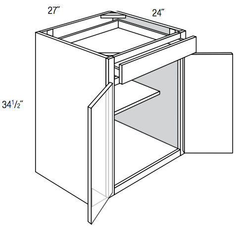 B27 - RTA Weston White Shaker - Base Cabinet - Double Door/Single Drawer - 27"W x 34.5"H x 24"D