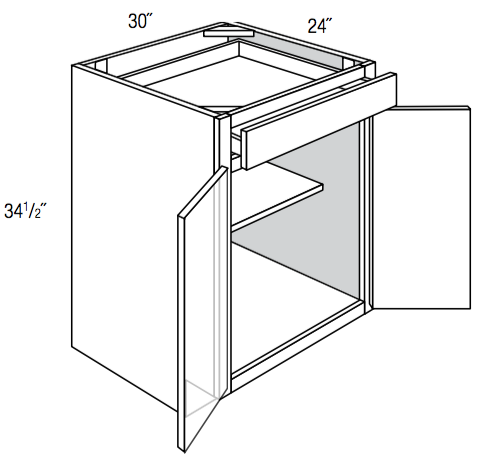 B30 - RTA Weston White Shaker - Base Cabinet - Double Door/Single Drawer - 30"W x 34.5"H x 24"D