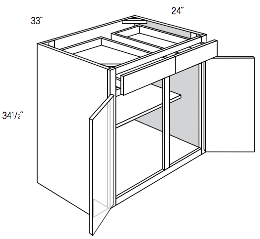 B33 - RTA Weston White Shaker - Base Cabinet - Double Door/Double Drawer - 33"W x 34.5"H x 24"D