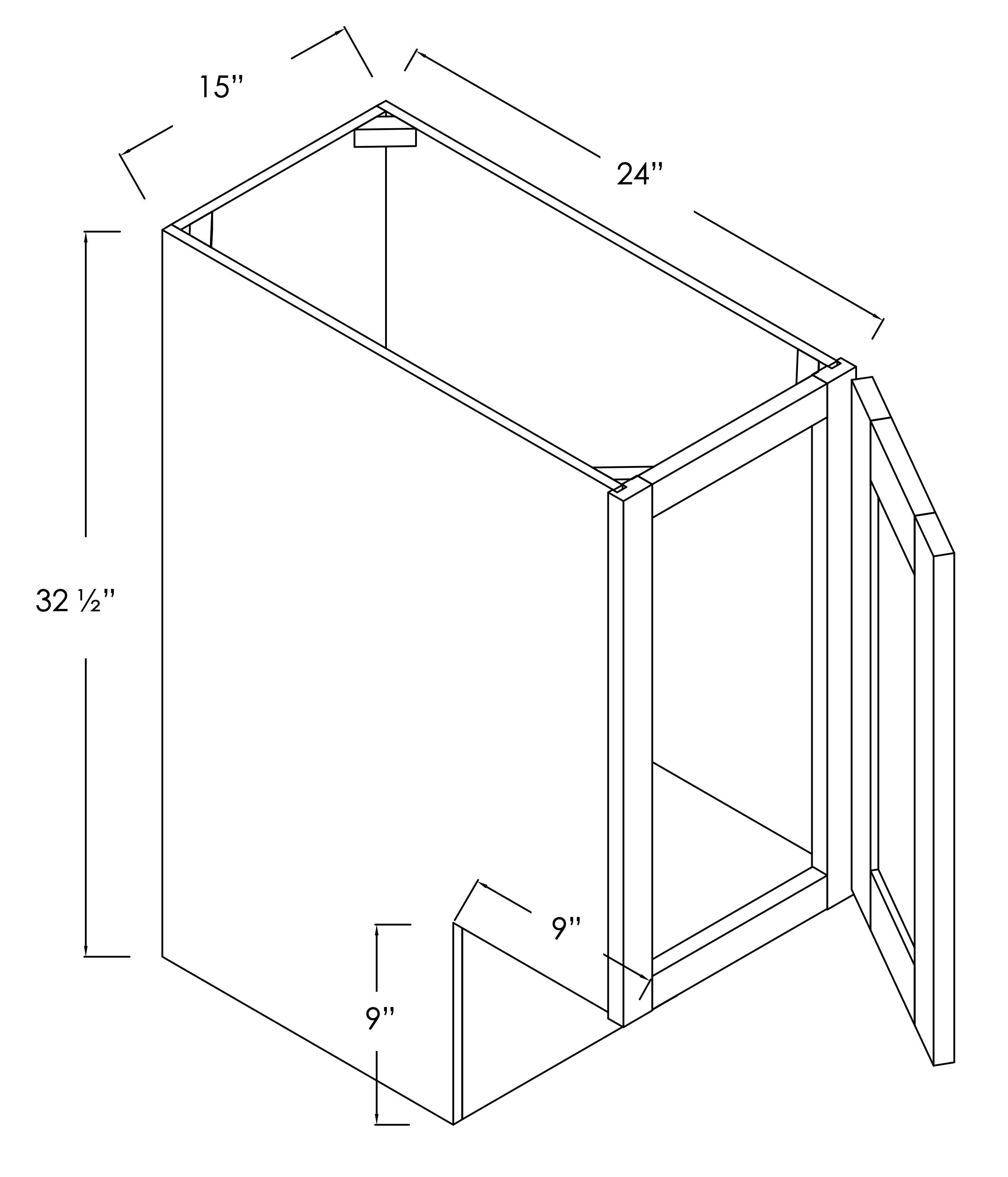 BFH15ADA-R - Assembled Concord Polar White - Base Cabinet - Single Full Height Door - Hinges on Right (Modified Cabinet)