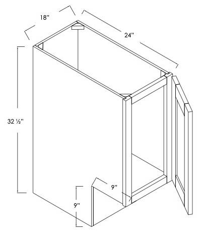 BFH18ADA-R - Assembled Concord Clary Sage - ADA Base Cabinet - Single Full Height Door - Hinges on Right (Modified Cabinet)