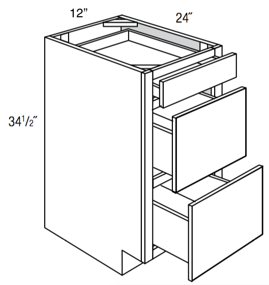 DB12-3 - RTA Weston White Shaker - Drawer Base Cabinet - Triple Drawers - 12"W x 34.5"H x 24"D