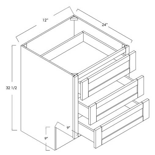 DB12-3ADA - Assembled Concord Tricorn Black - ADA Drawer Base Cabinet - Triple Drawers