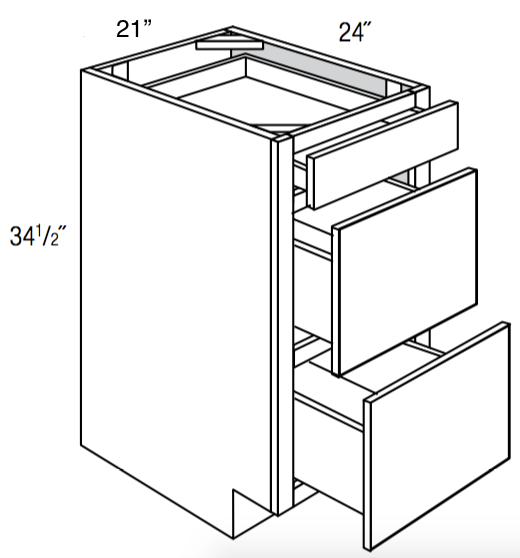 DB21-3 - RTA Weston White Shaker - Drawer Base Cabinet - Triple Drawers - 21"W x 34.5"H x 24"D