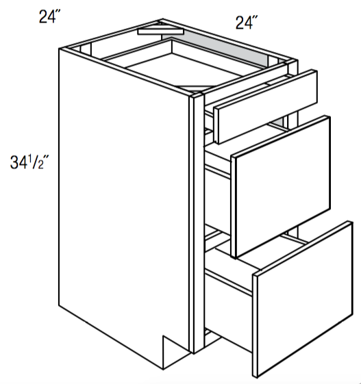 DB24-3 - RTA Weston White Shaker - Drawer Base Cabinet - Triple Drawers - 24"W x 34.5"H x 24"D