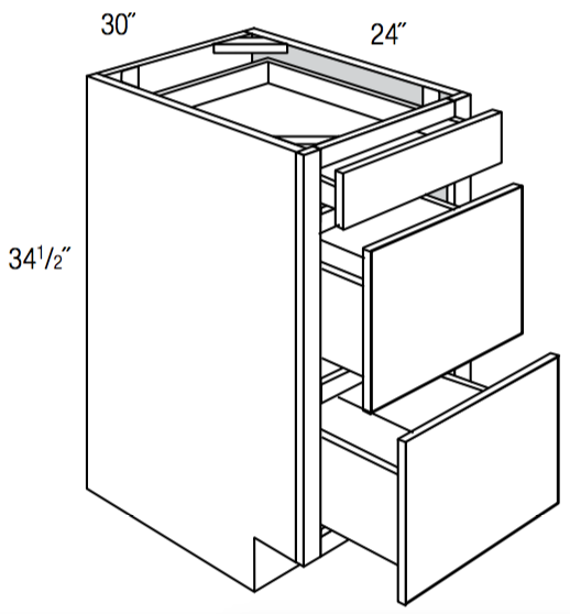 DB30-3 - RTA Weston White Shaker - Drawer Base Cabinet - Triple Drawers - 30"W x 34.5"H x 24"D