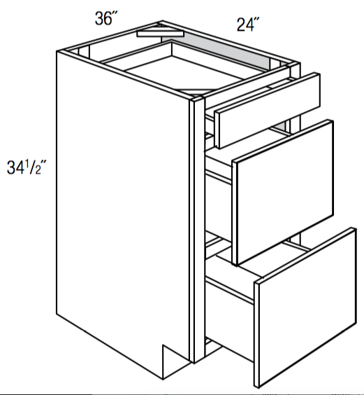 DB36-3 - RTA Weston White Shaker - Drawer Base Cabinet - Triple Drawers - 36"W x 34.5"H x 24"D