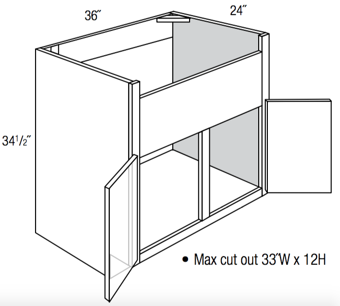 SB36-S - RTA Weston White Shaker - Farm Sink Base Cabinet - Double Doors/False Drawer Front - 36"W x 34.5"H x 24"D