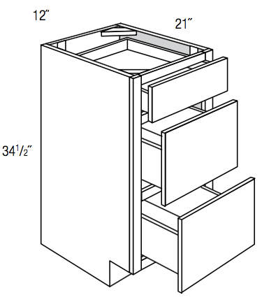 SVA12D - RTA Weston White Shaker - Vanity Drawer Base - Triple Drawers - 12"W x 34.5"H x 21"D