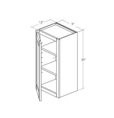 W0930L - Assembled Concord Tricorn Black - Wall Cabinet - Single Door - Hinges on Left