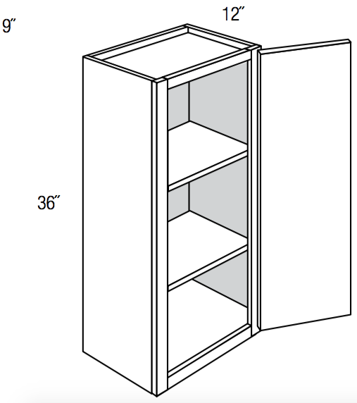 W0936 - RTA Weston White Shaker - Wall Cabinet - Single Door - 9"W x 36"H x 12"D