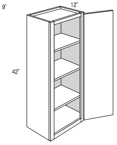 W0942 - RTA Weston White Shaker - Wall Cabinet - Single Door - 9"W x 42"H x 12"D