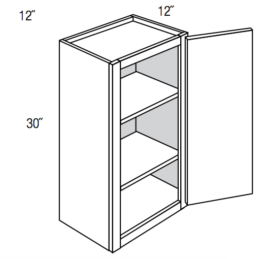 W1230 - RTA Weston White Shaker - Wall Cabinet - Single Door - 12"W x 30"H x 12"D