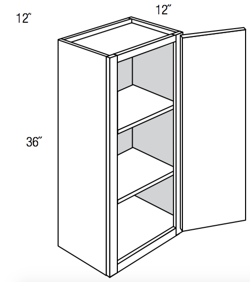 W1236 - RTA Weston White Shaker - Wall Cabinet - Single Door - 12"W x 36"H x 12"D