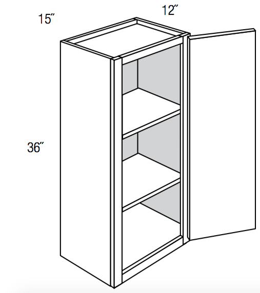 W1536 - RTA Weston White Shaker - Wall Cabinet - Single Door - 15"W x 36"H x 12"D