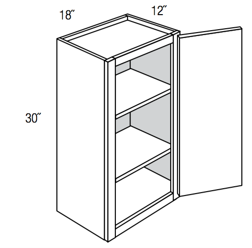 W1830 - RTA Weston White Shaker - Wall Cabinet - Single Door - 18"W x 30"H x 12"D