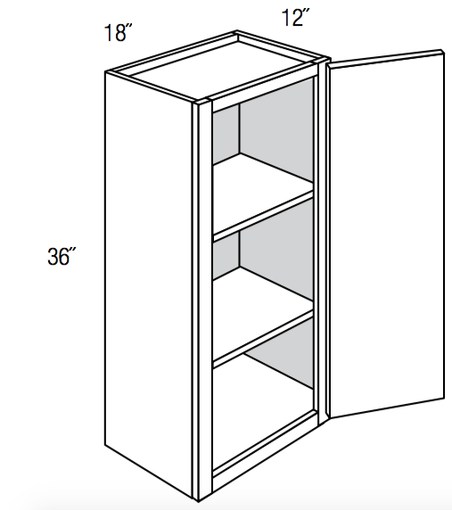 W1836 - RTA Weston White Shaker - Wall Cabinet - Single Door - 18"W x 36"H x 12"D