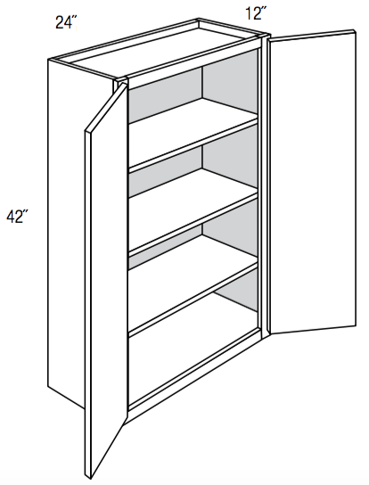 W2442 - RTA Weston White Shaker - Wall Cabinet - Double Door - 24"W x 42"H x 12"D