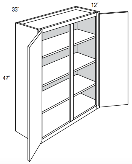 W3342 - RTA Weston White Shaker - Wall Cabinet - Double Door - 33"W x 42"H x 12"D