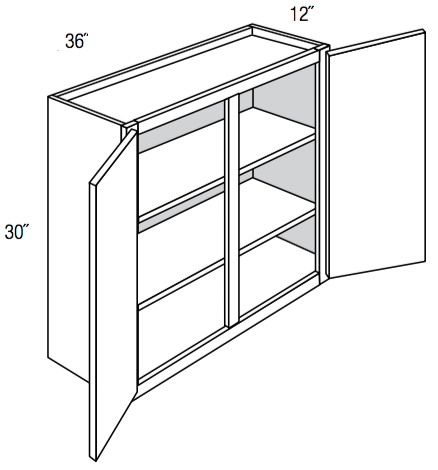 W3630 - RTA Weston White Shaker - Wall Cabinet - Double Door - 36"W x 30"H x 12"D