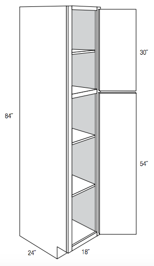 WP1884 - RTA Weston White Shaker - Utility Pantry Cabinet - Single Doors - 18"W x 84"H x 24"D