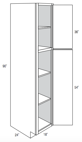 WP1890 - RTA Weston White Shaker - Utility Pantry Cabinet - Single Doors - 18"W x 90"H x 24"D