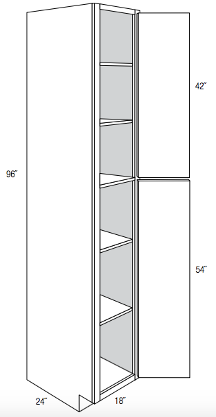 WP1896 - RTA Weston White Shaker - Utility Pantry Cabinet - Single Doors - 18"W x 96"H x 24"D